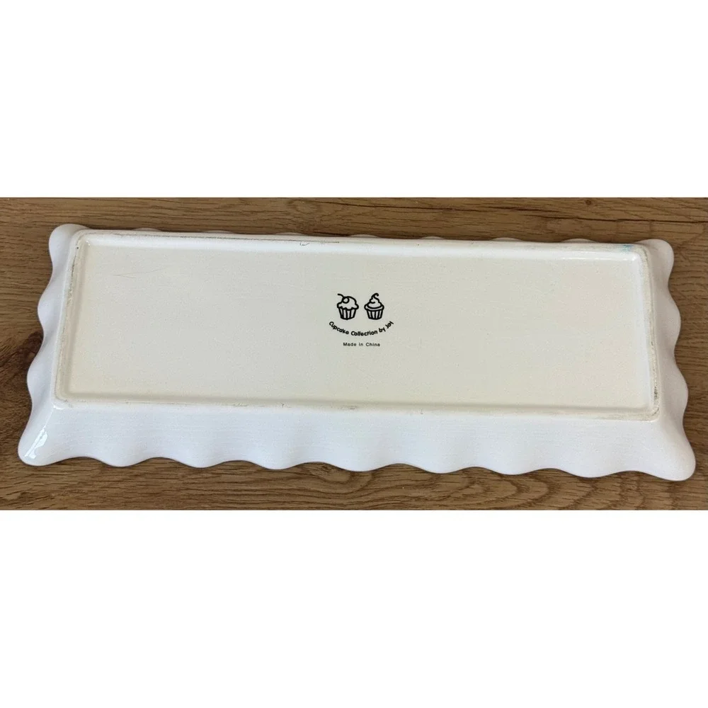 Cupcake Collection by Joy Serving Tray Pink White Polka Dot Ceramic Platter